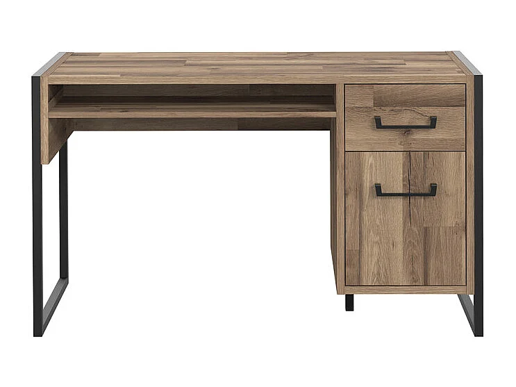 Bureau droit 1 porte 1 tiroir décor bois recyclé métal noir - APACHE