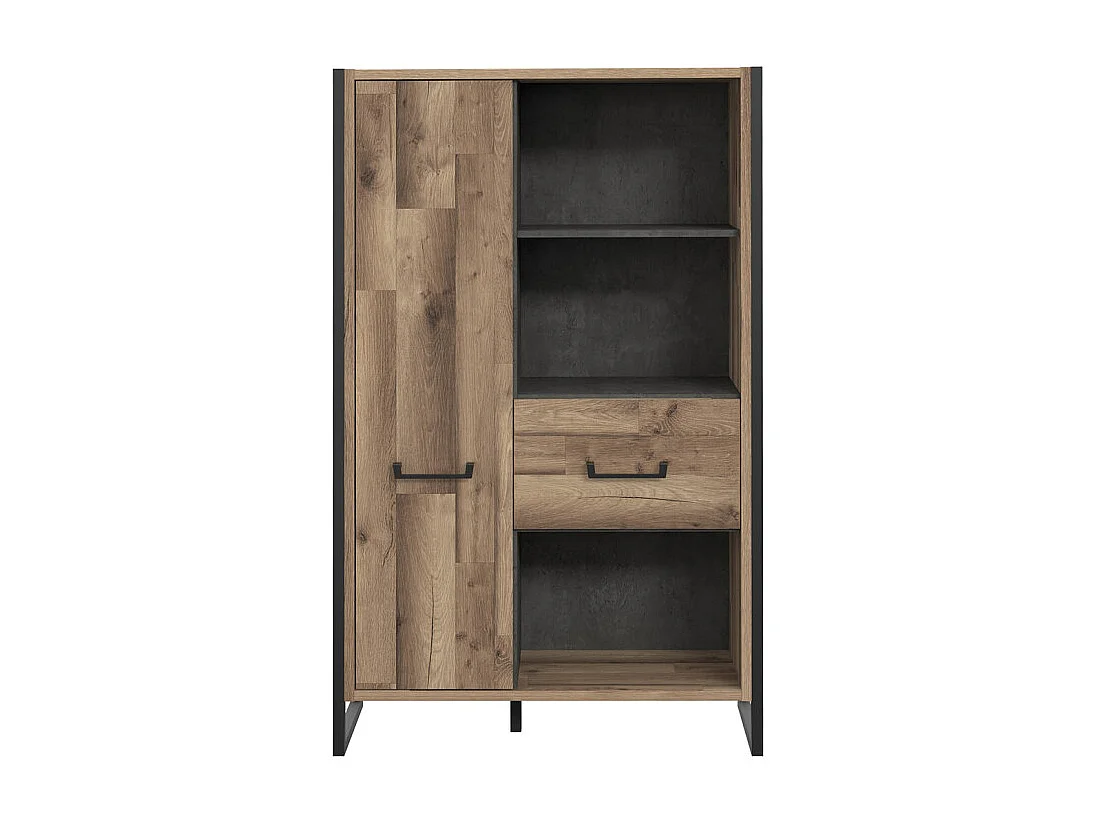 Bibliothèque 2 portes 3 niches décor bois recyclé métal noir - APACHE