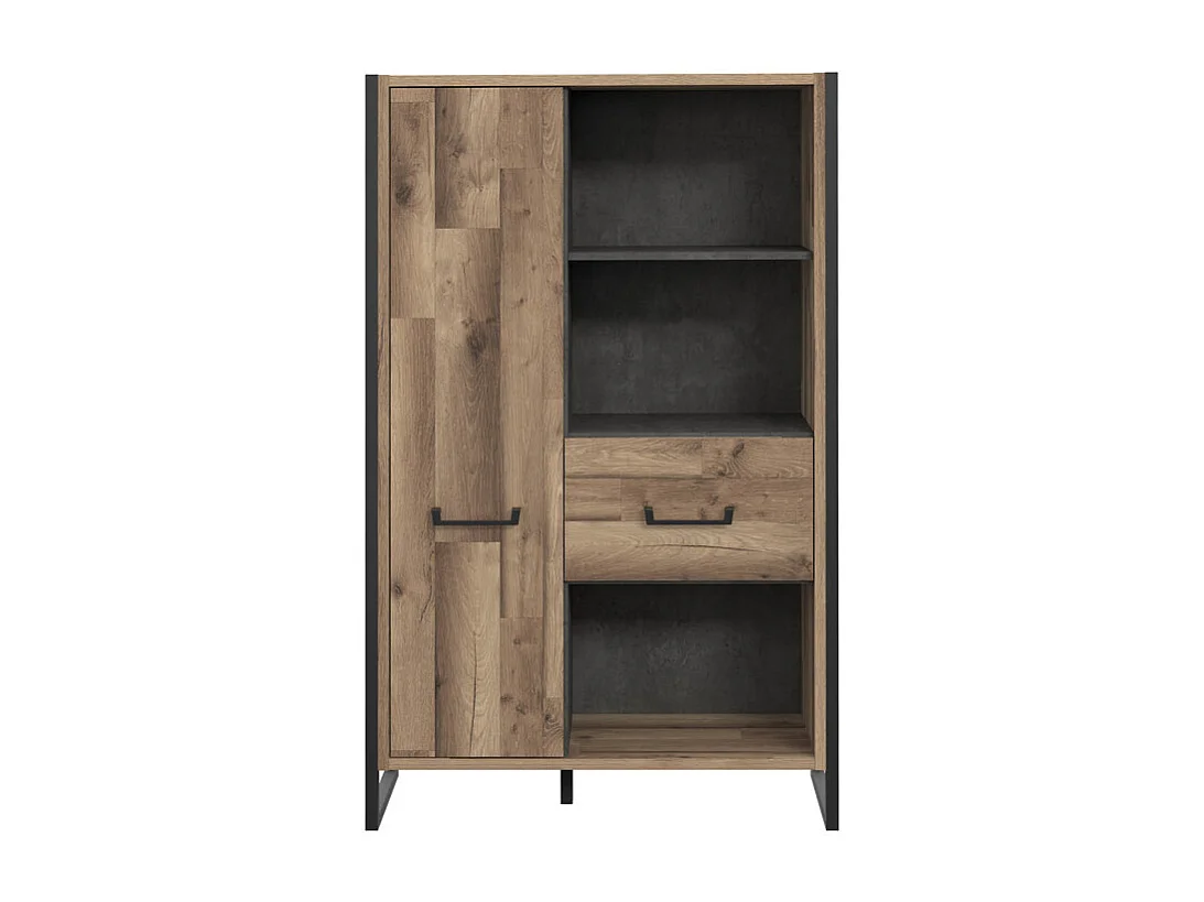 Bibliothèque 2 portes 3 niches décor bois recyclé métal noir - APACHE