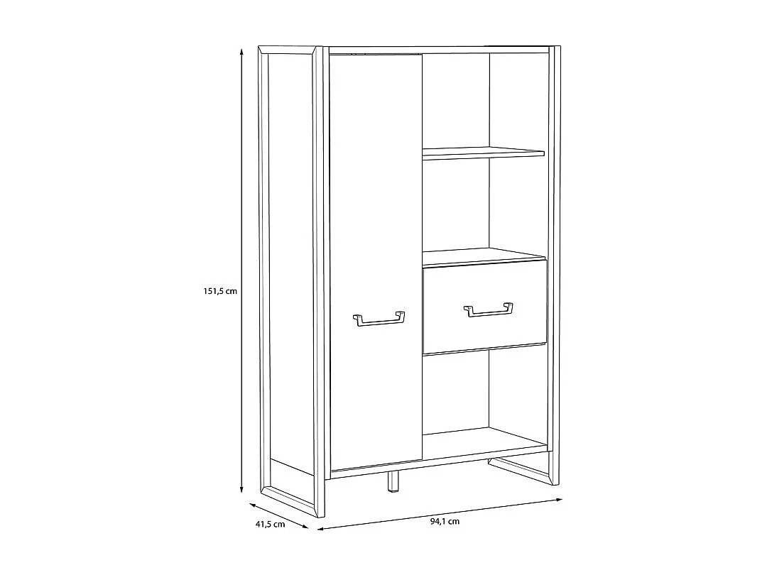 Bibliothèque 2 portes 3 niches décor bois recyclé métal noir - APACHE