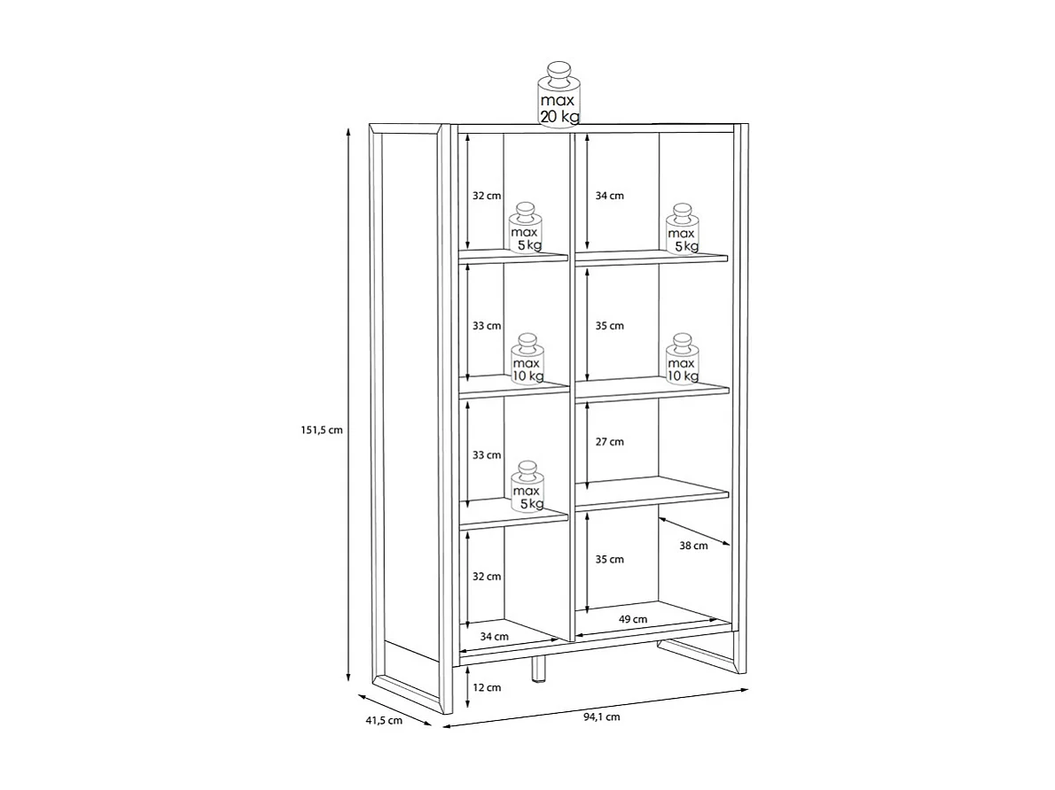Bibliothèque 2 portes 3 niches décor bois recyclé métal noir - APACHE