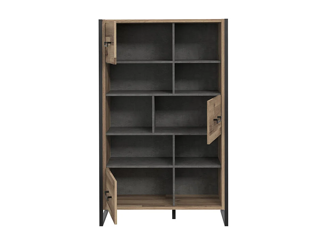 Bibliothèque asymétrique 3 portes décor bois recyclé et métal - APACHE