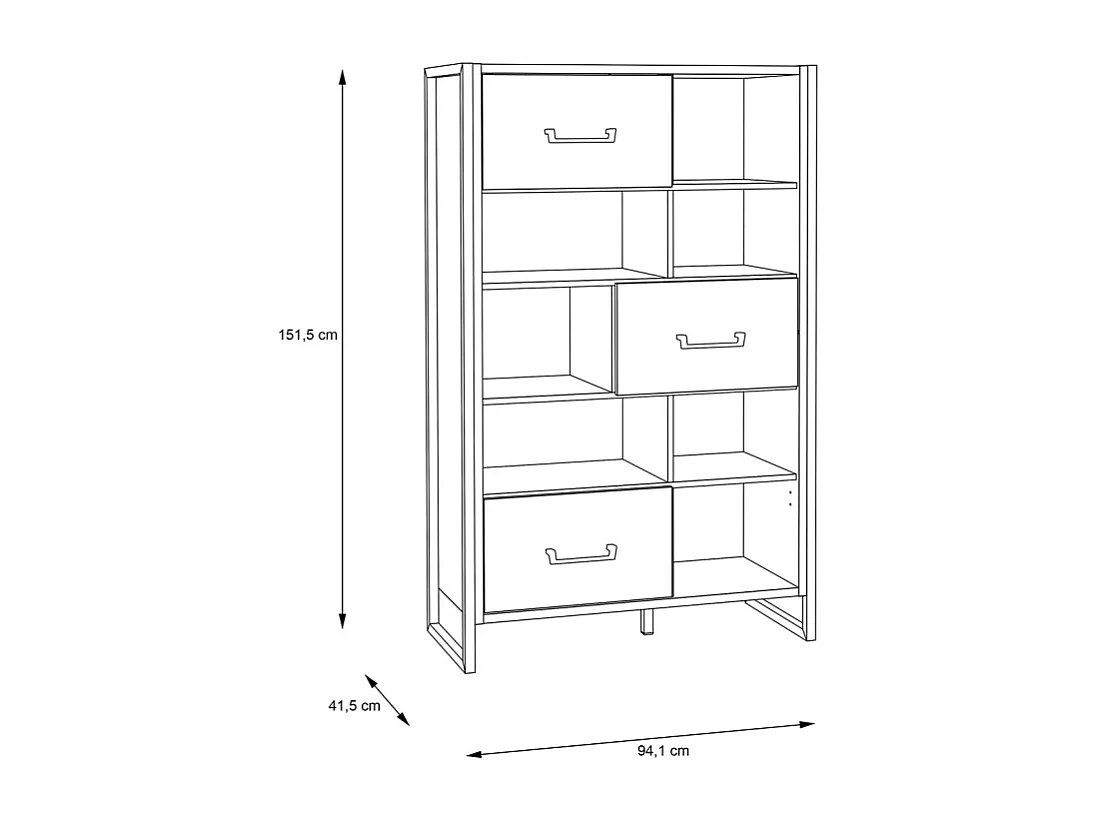 Bibliothèque asymétrique 3 portes décor bois recyclé et métal - APACHE