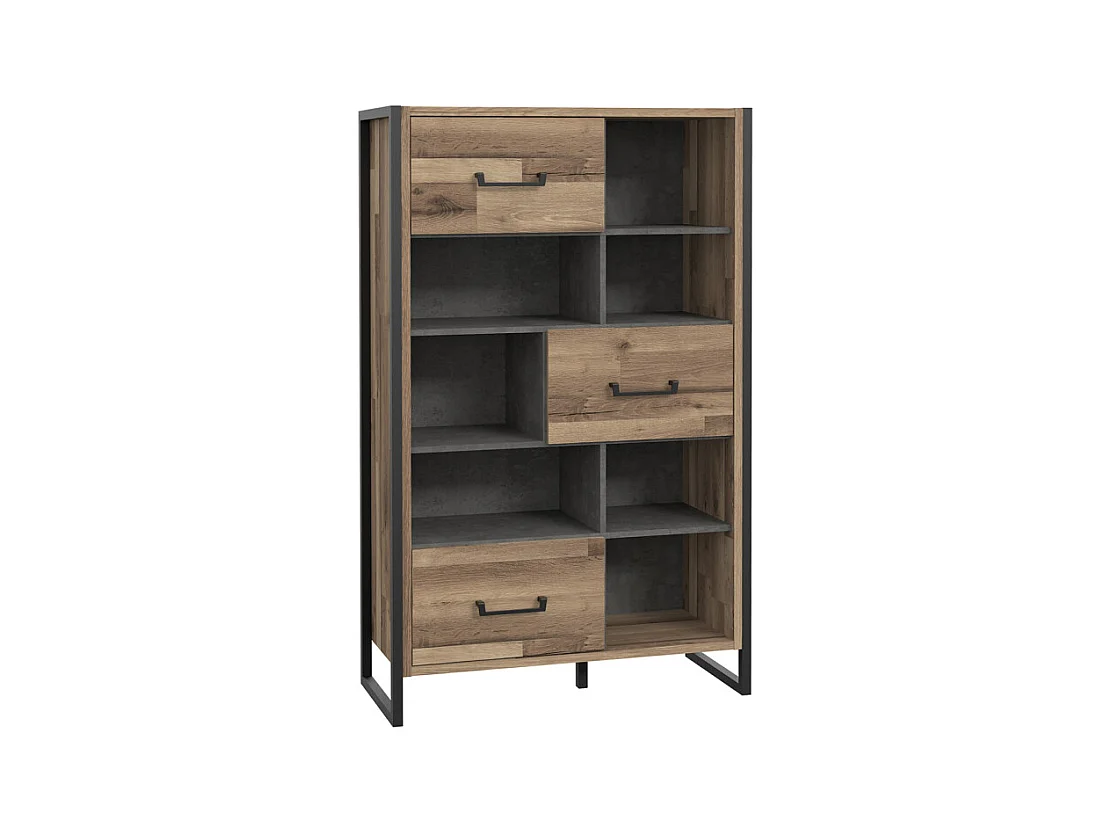 Bibliothèque asymétrique 3 portes décor bois recyclé et métal - APACHE