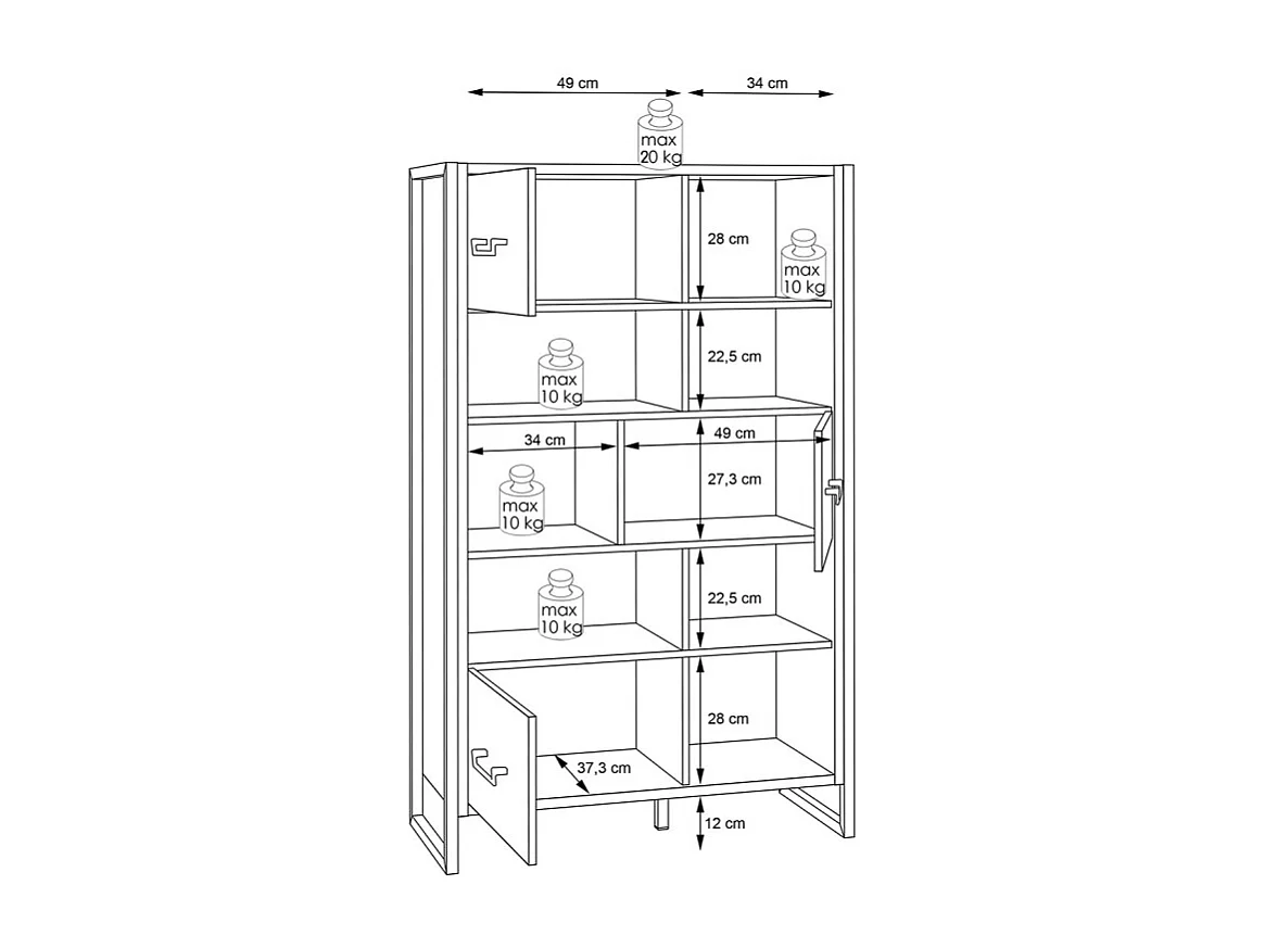 Bibliothèque asymétrique 3 portes décor bois recyclé et métal - APACHE