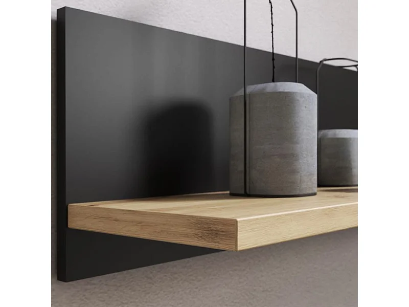 Étagère murale L120 cm revêtement décor noir et chêne clair - BAILEY