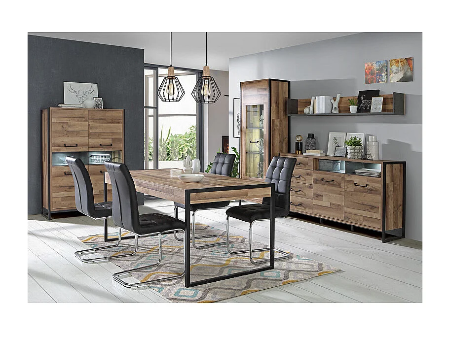 Etagère murale 170 cm décor bois recyclé et béton gris - APACHE