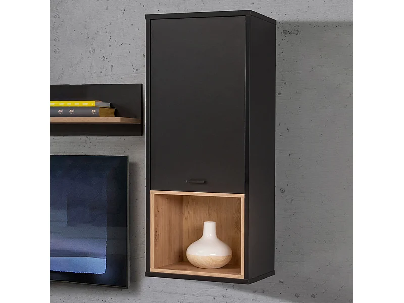 Armoire murale H117 cm réversible décor noir et chêne clair - BAILEY