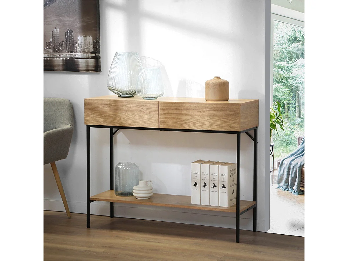 Consola 2 Cajones 1 Estante Decoración de Madera - L100 cm