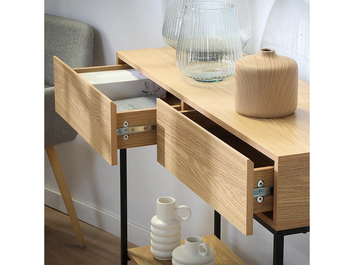 Consola 2 Cajones 1 Estante Decoración de Madera - L100 cm