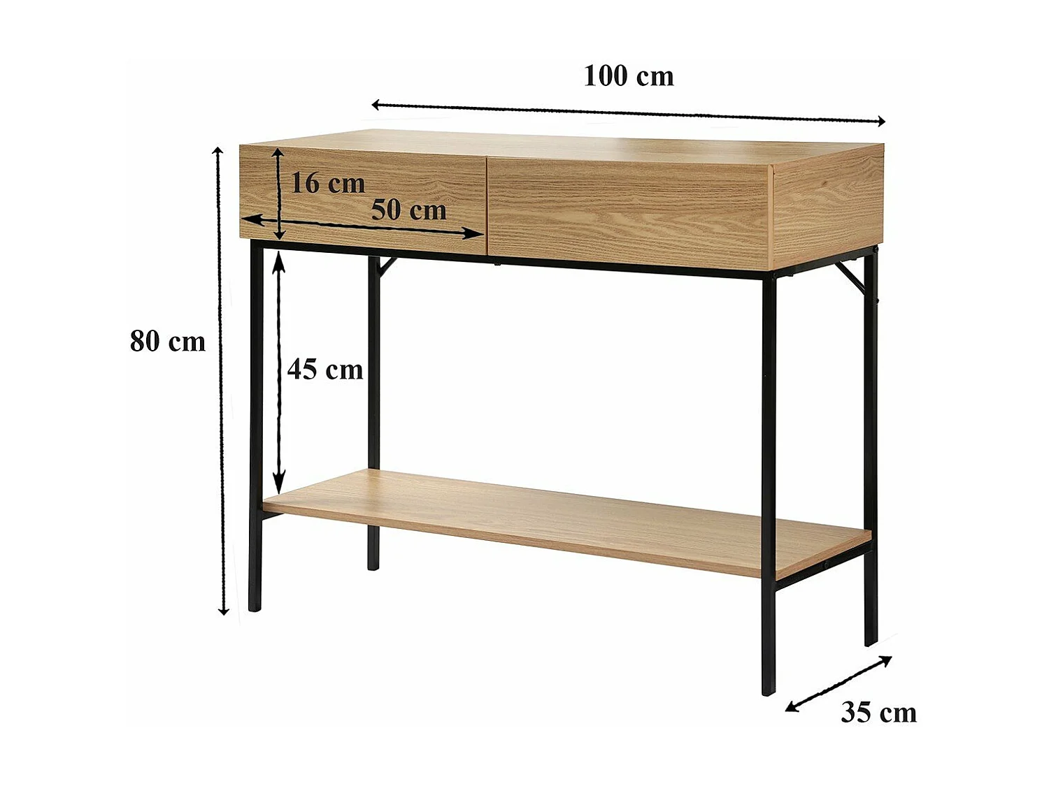 Consola 2 Cajones 1 Estante Decoración de Madera - L100 cm