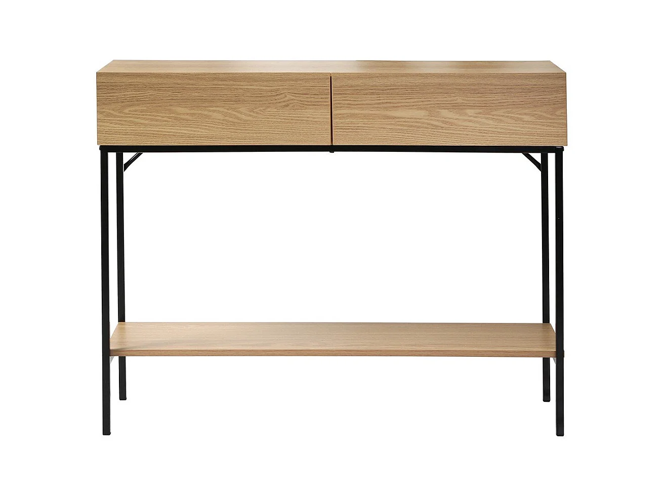 Console 2 Tiroirs 1 Tablette Décor Bois - L100cm