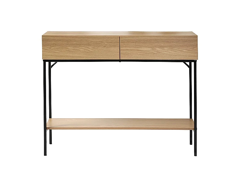 Console 2 Tiroirs 1 Tablette Décor Bois L100 cm - TESSA