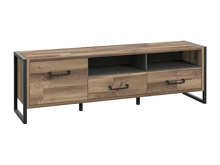 Meuble TV 1 porte 2 tiroirs décor bois recyclé et métal noir - APACHE