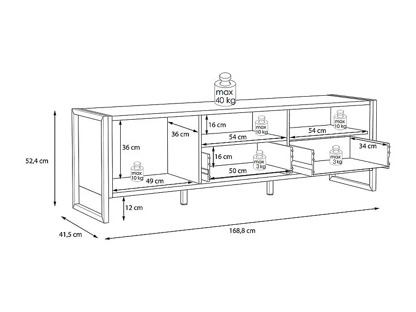 Meuble TV 1 porte 2 tiroirs décor bois recyclé et métal noir - APACHE
