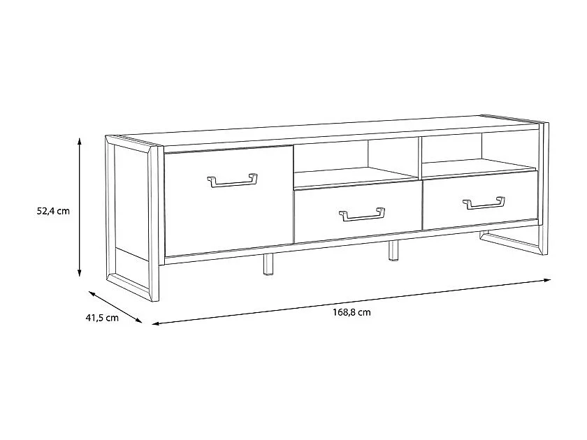 Meuble TV 1 porte 2 tiroirs décor bois recyclé et métal noir - APACHE