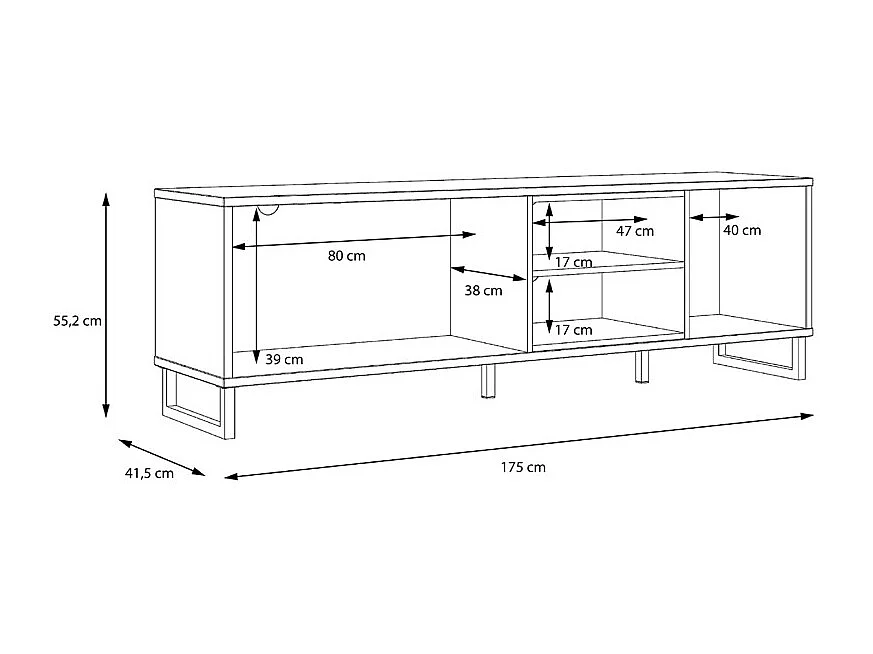 Meuble TV décor noir et chêne clair avec poignées métal noir - BAILEY
