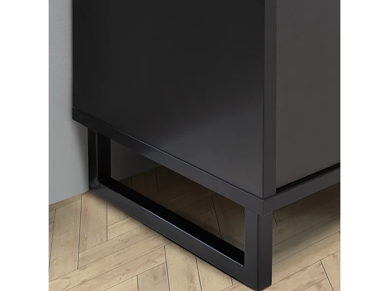 Meuble TV décor noir et chêne clair avec poignées métal noir - BAILEY