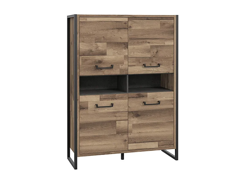 Vaisselier 4 portes 2 niches décor bois recyclé métal noir - APACHE
