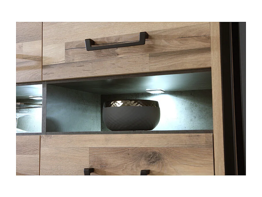 Vaisselier 4 portes 2 niches décor bois recyclé métal noir - APACHE