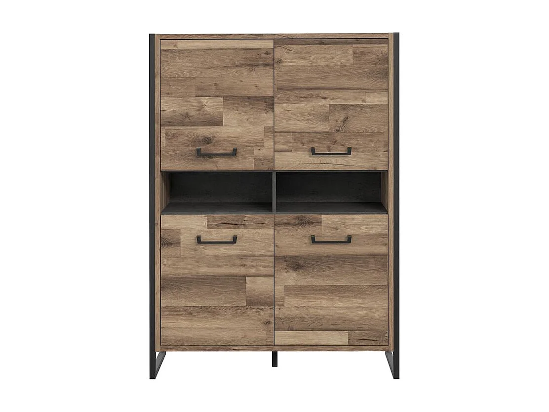 Vaisselier 4 portes 2 niches décor bois recyclé métal noir - APACHE