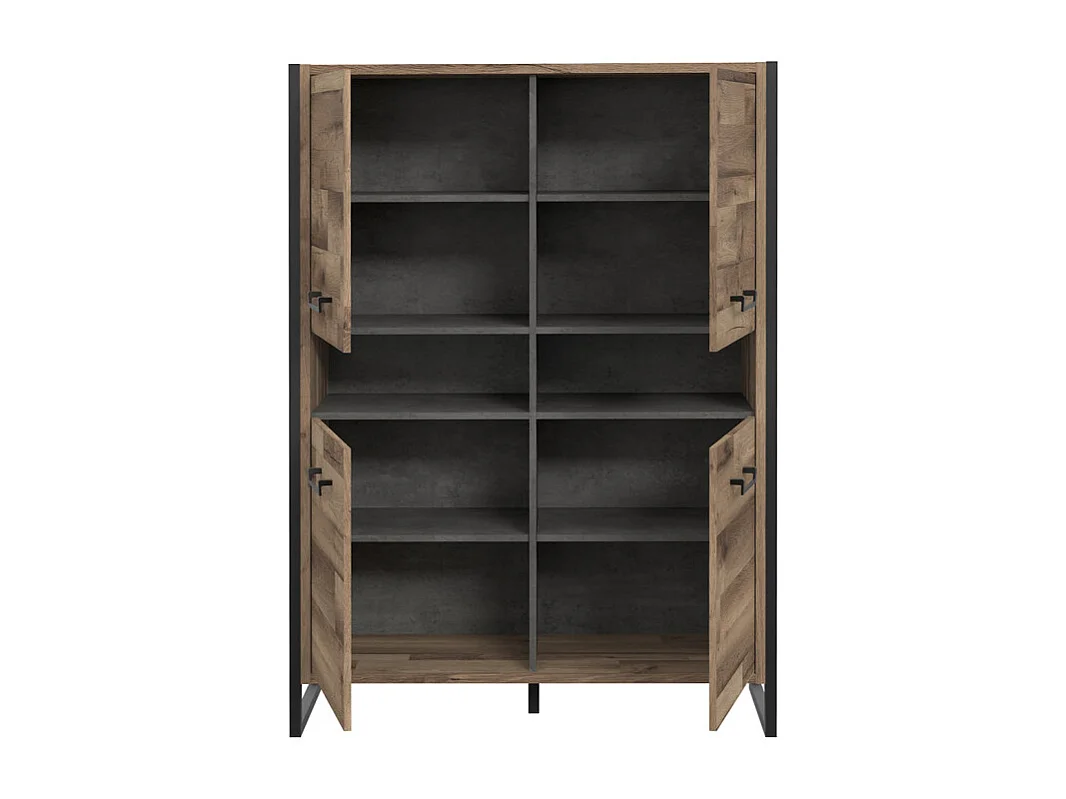 Vaisselier 4 portes 2 niches décor bois recyclé métal noir - APACHE