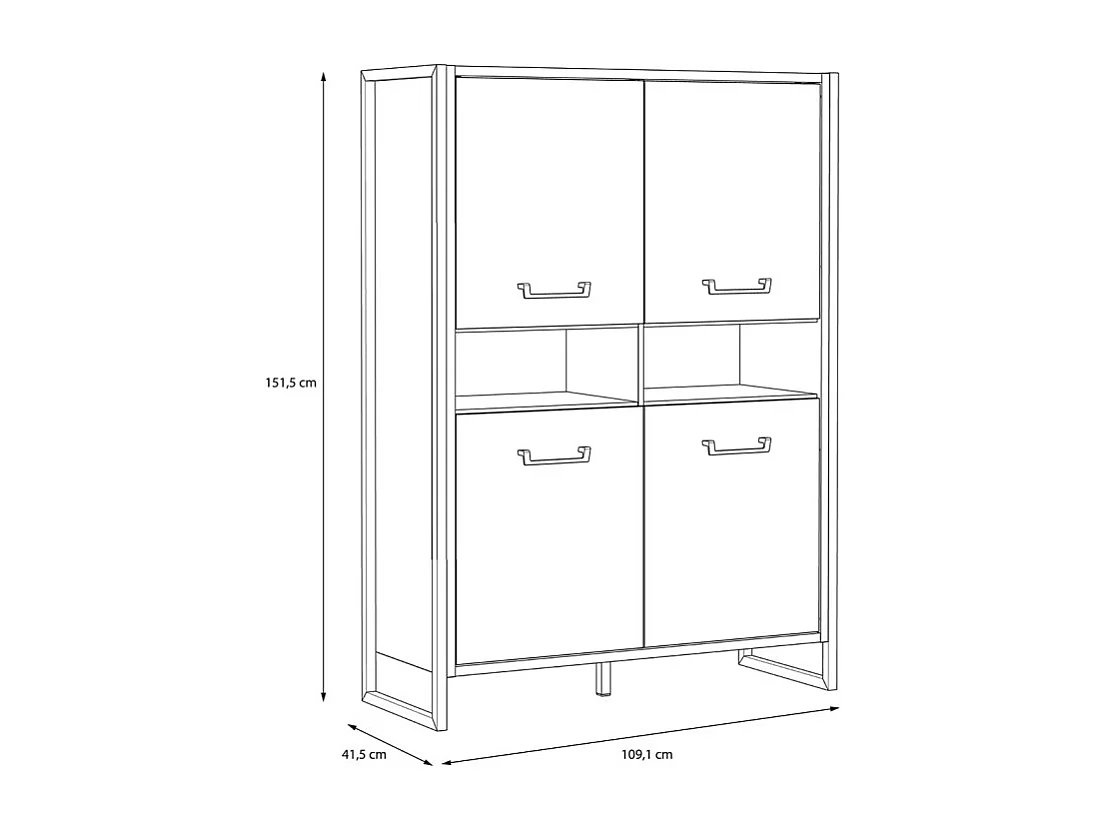 Vaisselier 4 portes 2 niches décor bois recyclé métal noir - APACHE