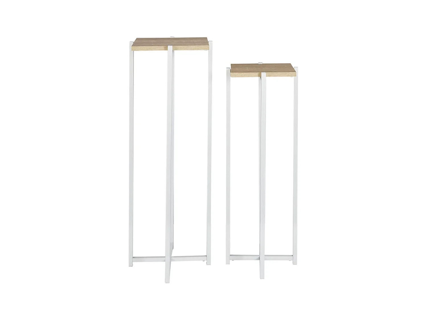 MOX - Duo de Sellettes Gigognes Industrielles Aspect Bois et Métal Blanc