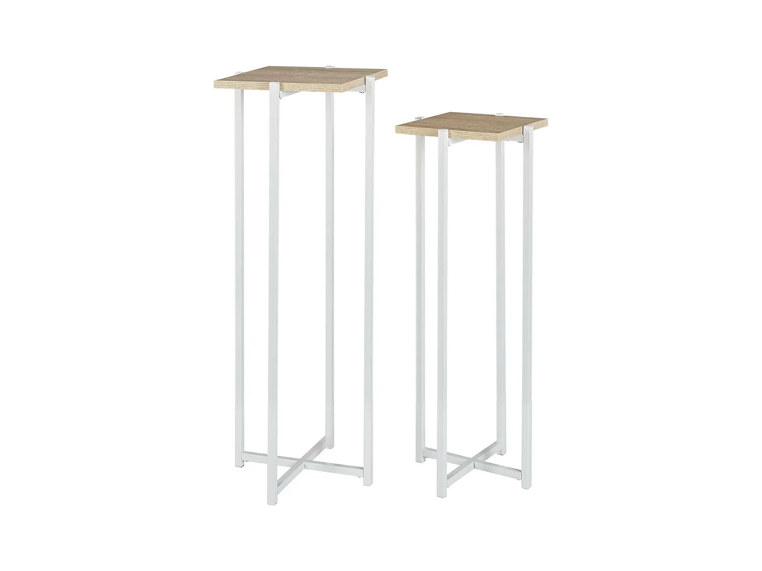 MOX - Duo de Sellettes Gigognes Industrielles Aspect Bois et Métal Blanc
