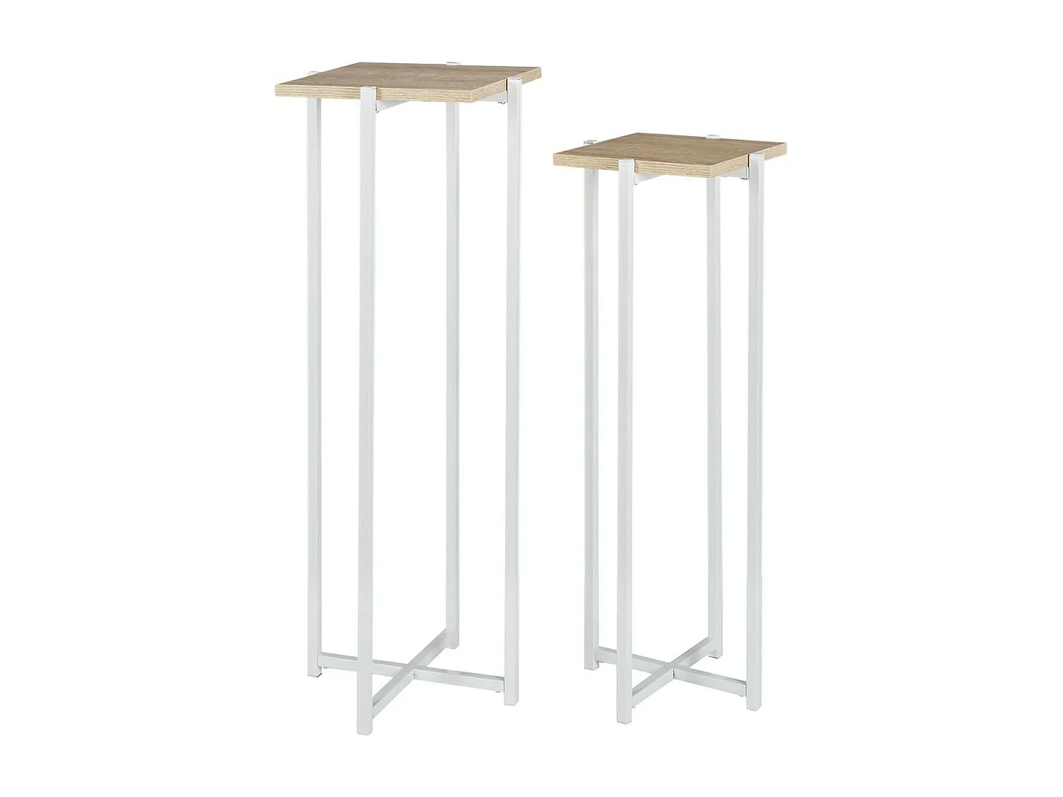 MOX - Duo de Sellettes Gigognes Industrielles Aspect Bois et Métal Blanc