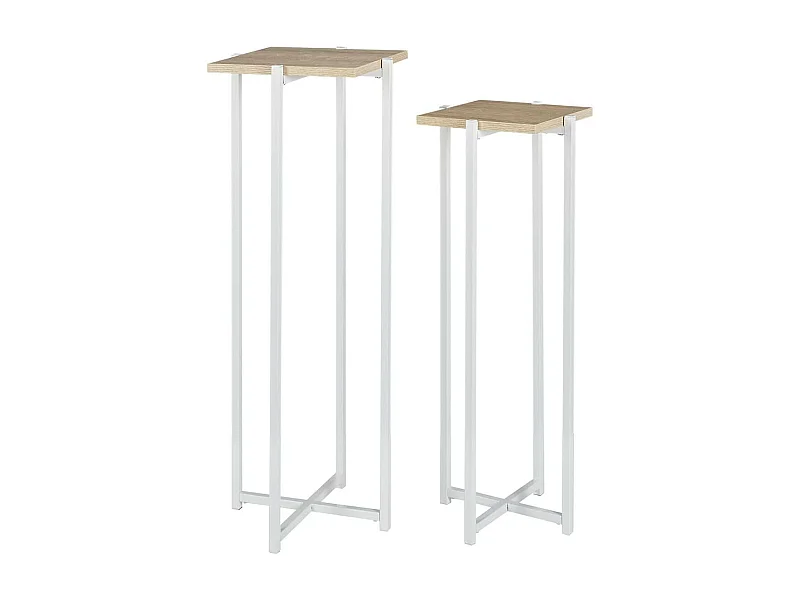 MOX - Duo de Sellettes Gigognes Industrielles Aspect Bois et Métal Blanc