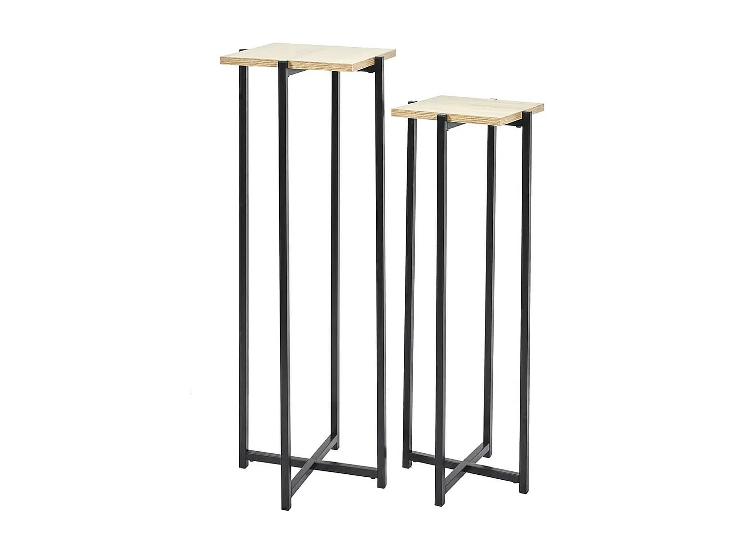 MOX - Duo de Sellettes Gigognes Industrielles Aspect Bois et Métal Noir