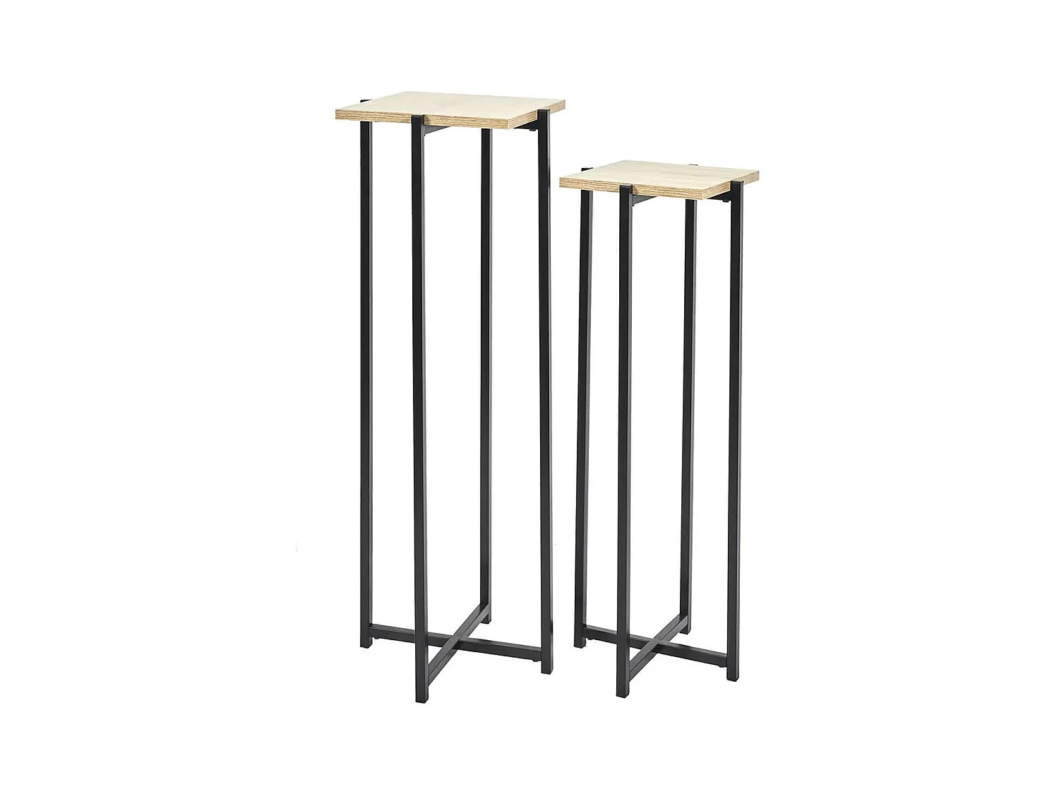 MOX - Duo de Sellettes Gigognes Industrielles Aspect Bois et Métal Noir
