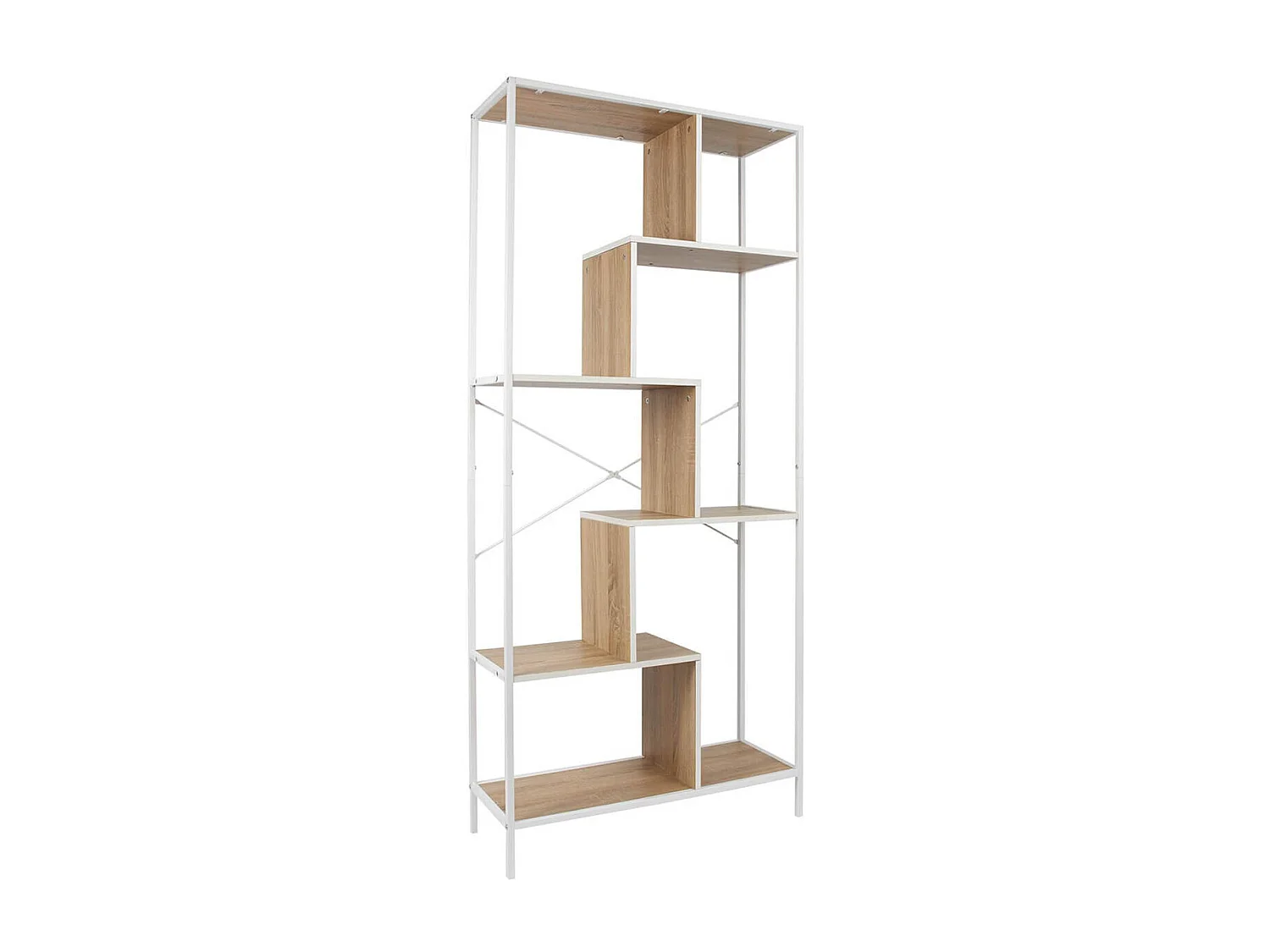 ENDIS - Etagère 6 Niveaux Aspect Bois et Métal Blanc