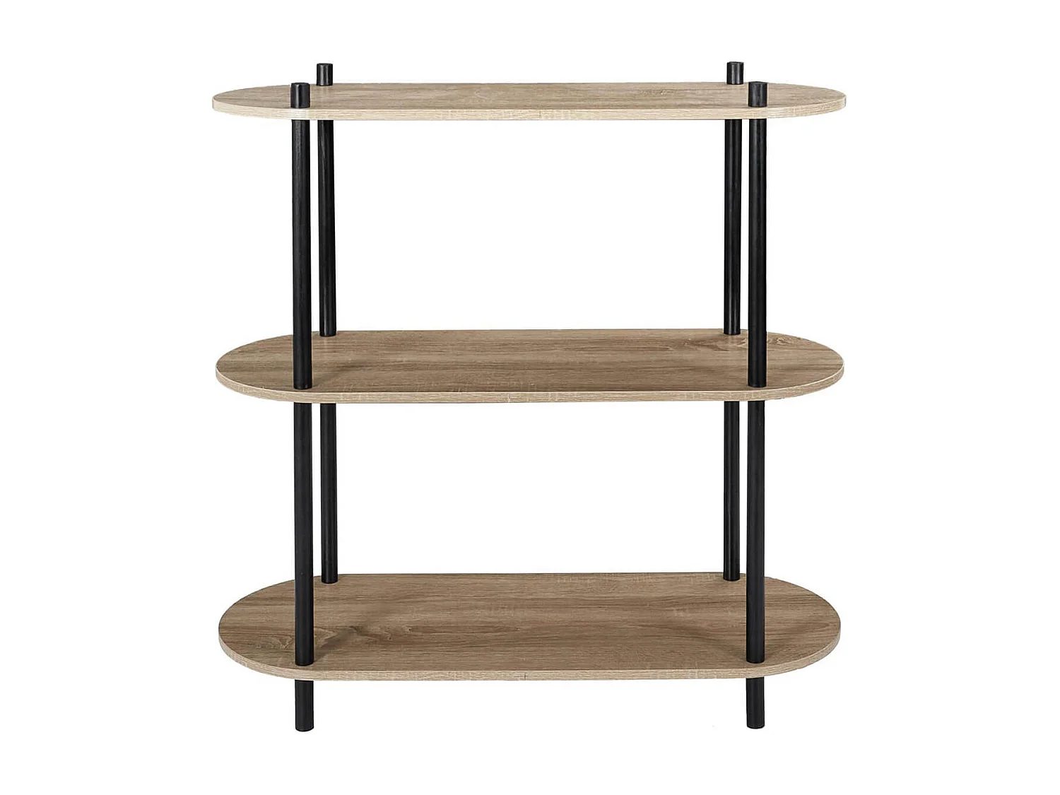 ENTAS - Etagère 3 Tablettes Ovales Aspect Bois Pieds Noirs