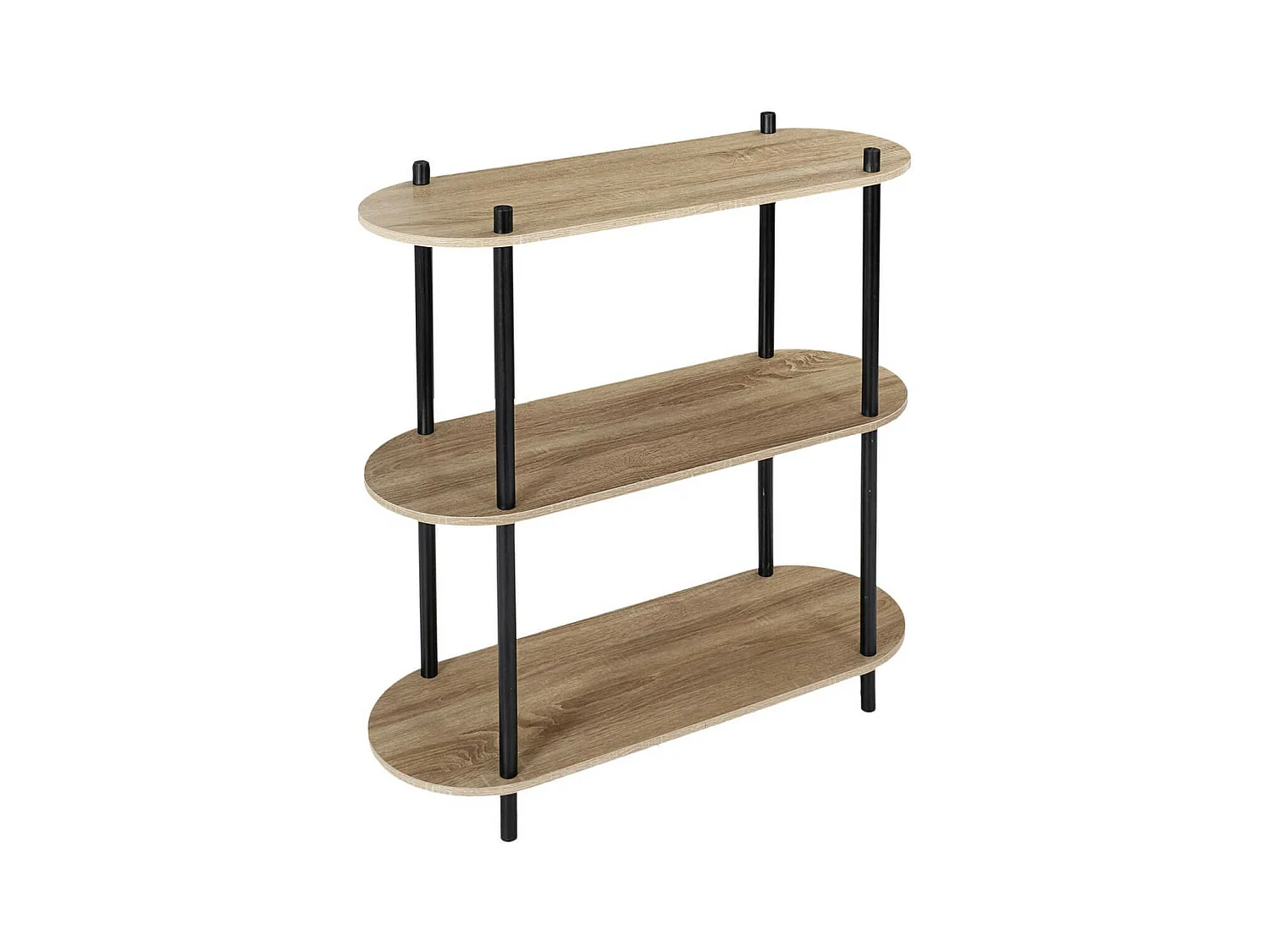 ENTAS - Etagère 3 Tablettes Ovales Aspect Bois Pieds Noirs