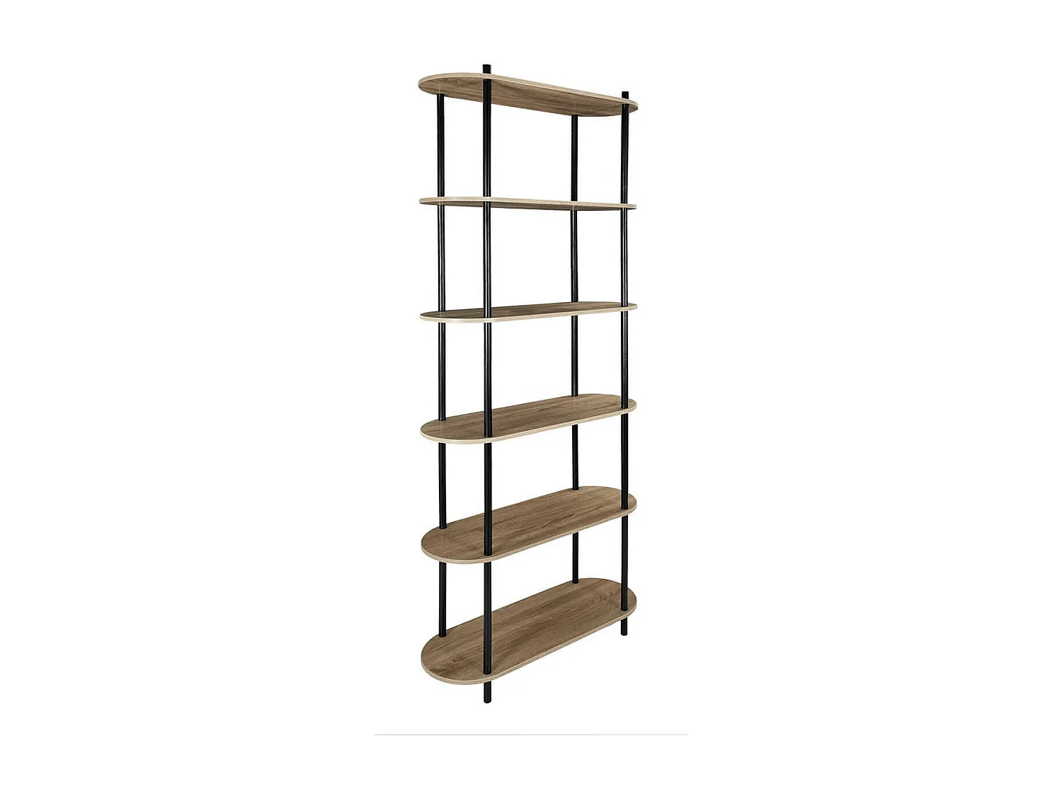 ENTAS - Etagère 6 Tablettes Ovales Aspect Bois Pieds Noirs