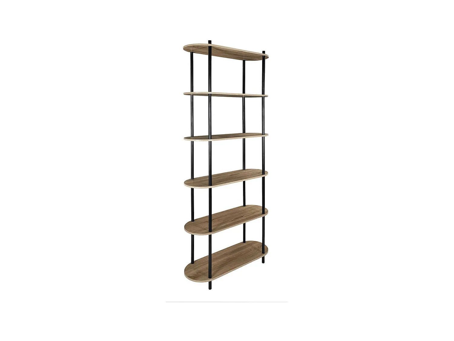 ENTAS - Etagère 6 Tablettes Ovales Aspect Bois Pieds Noirs