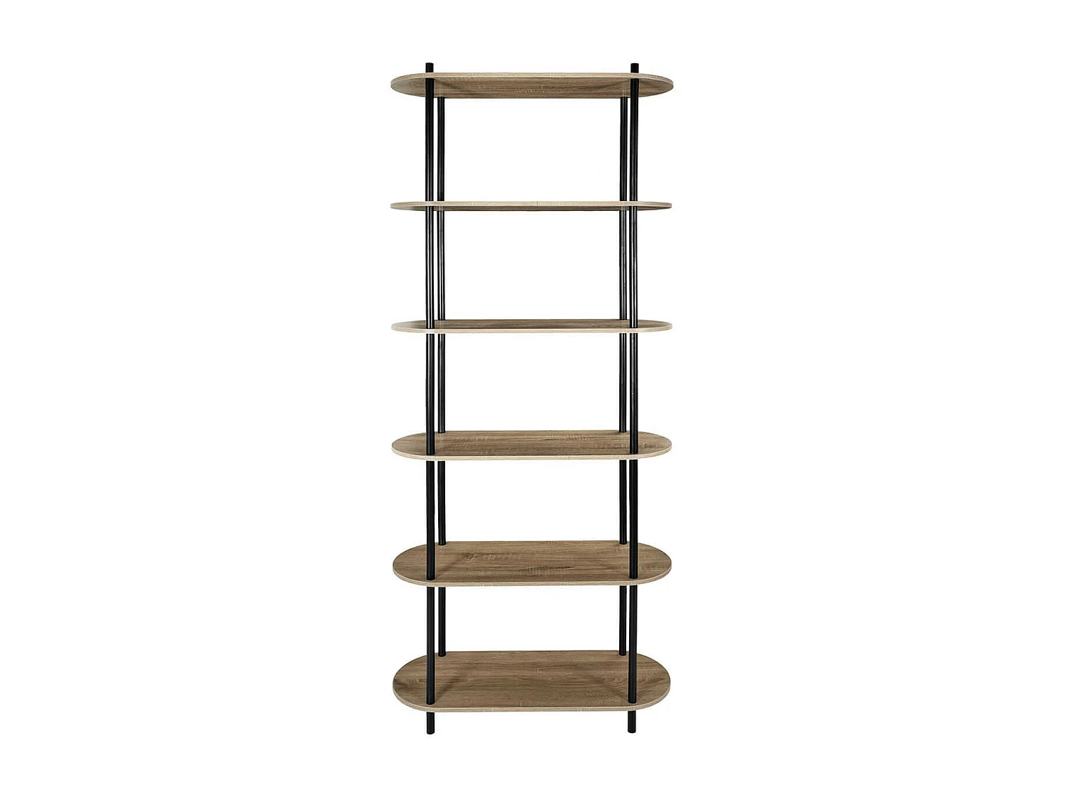 ENTAS - Etagère 6 Tablettes Ovales Aspect Bois Pieds Noirs