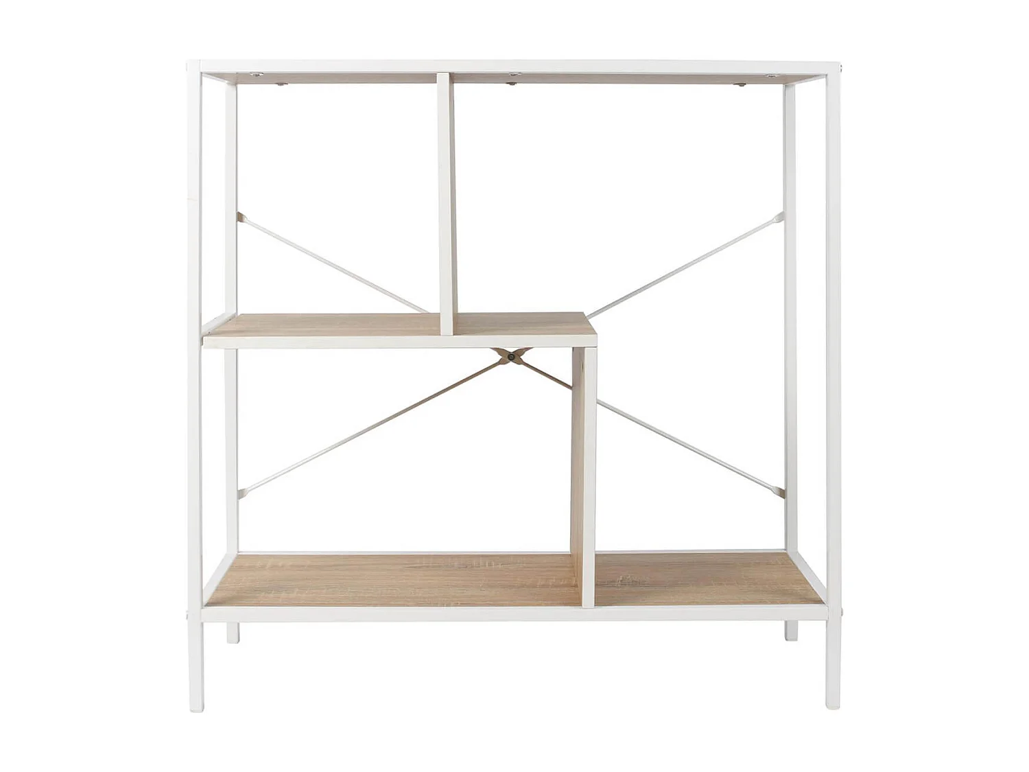 ENDIS - Etagère 3 Niveaux Aspect Bois et Métal Blanc