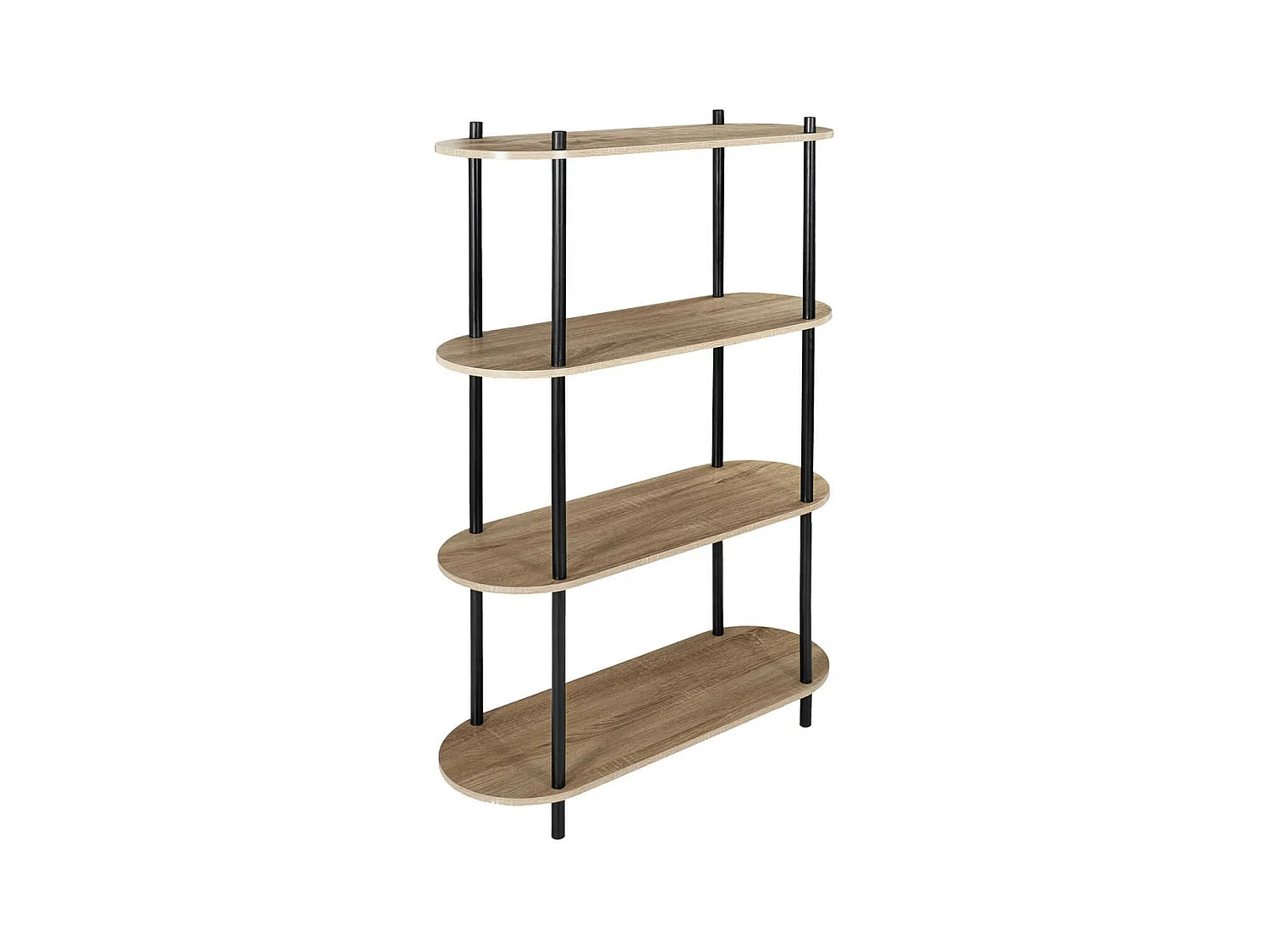 ENTAS - Etagère 4 Tablettes Ovales Aspect Bois Pieds Noirs