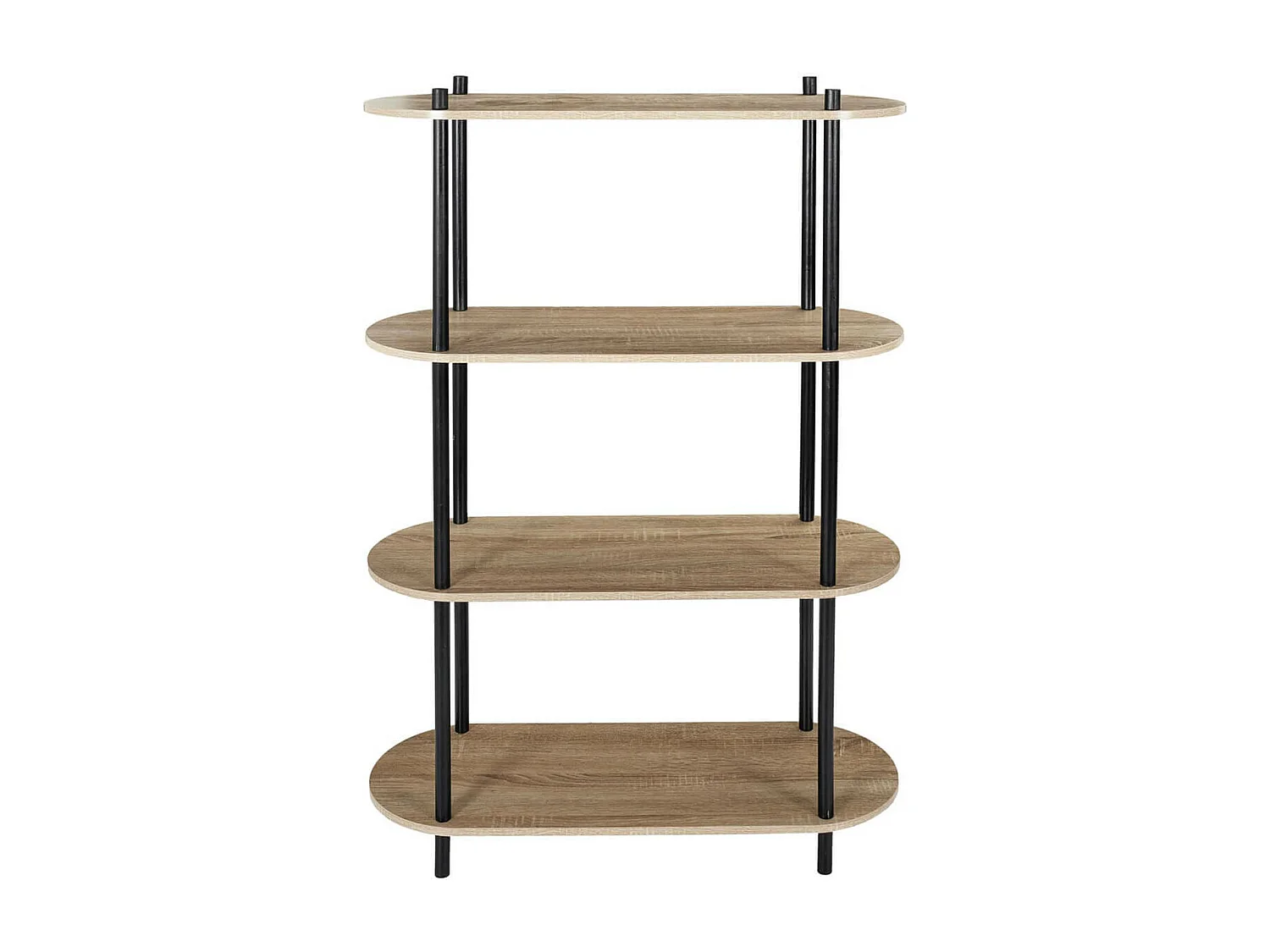 ENTAS - Etagère 4 Tablettes Ovales Aspect Bois Pieds Noirs