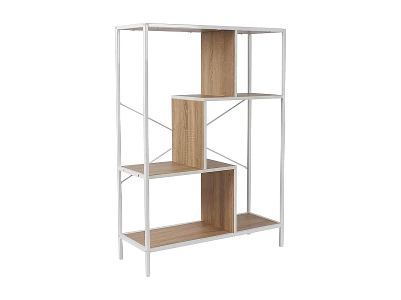 ENDIS - Etagère 4 Niveaux Aspect Bois et Métal Blanc