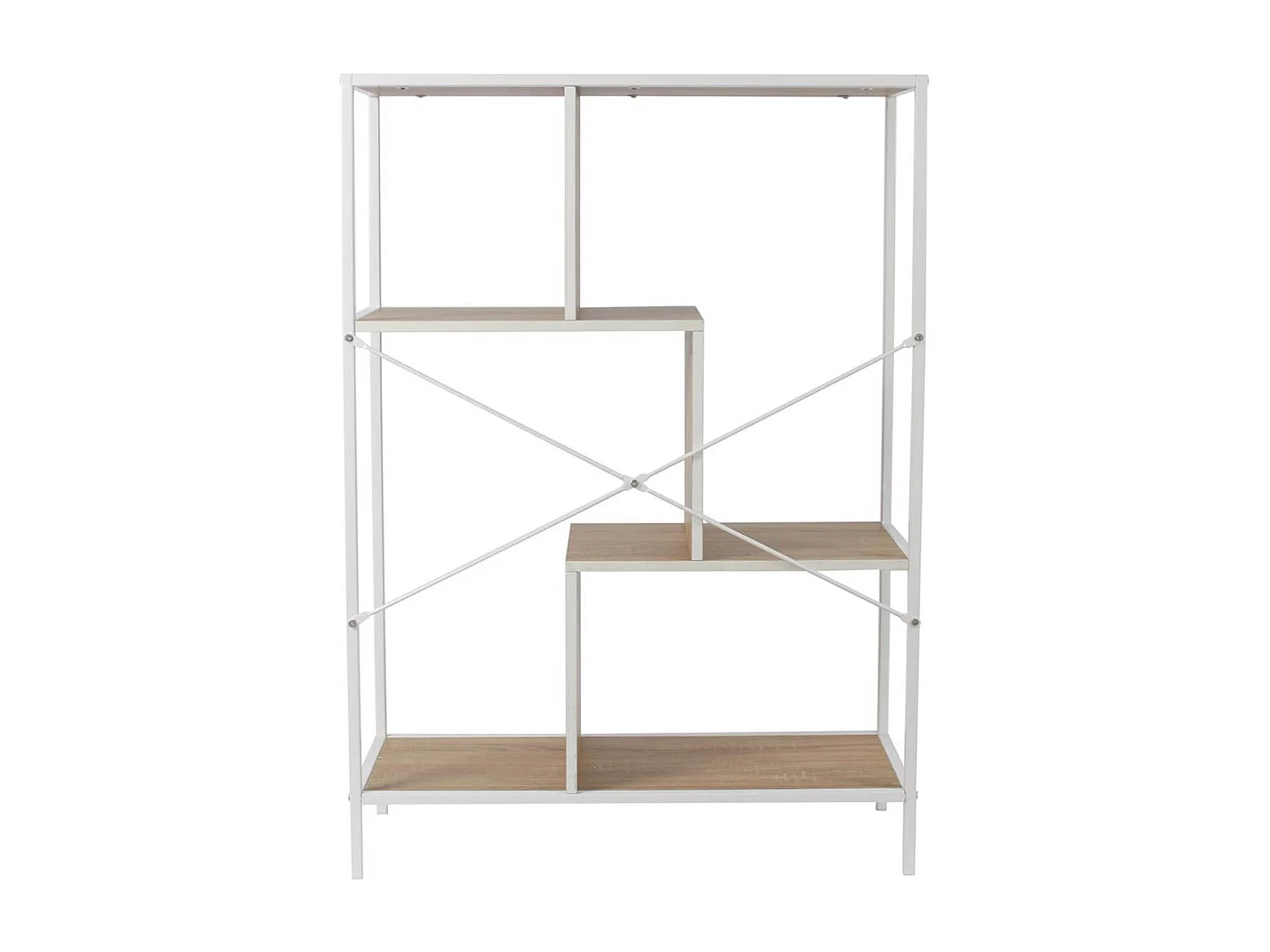 ENDIS - Etagère 4 Niveaux Aspect Bois et Métal Blanc