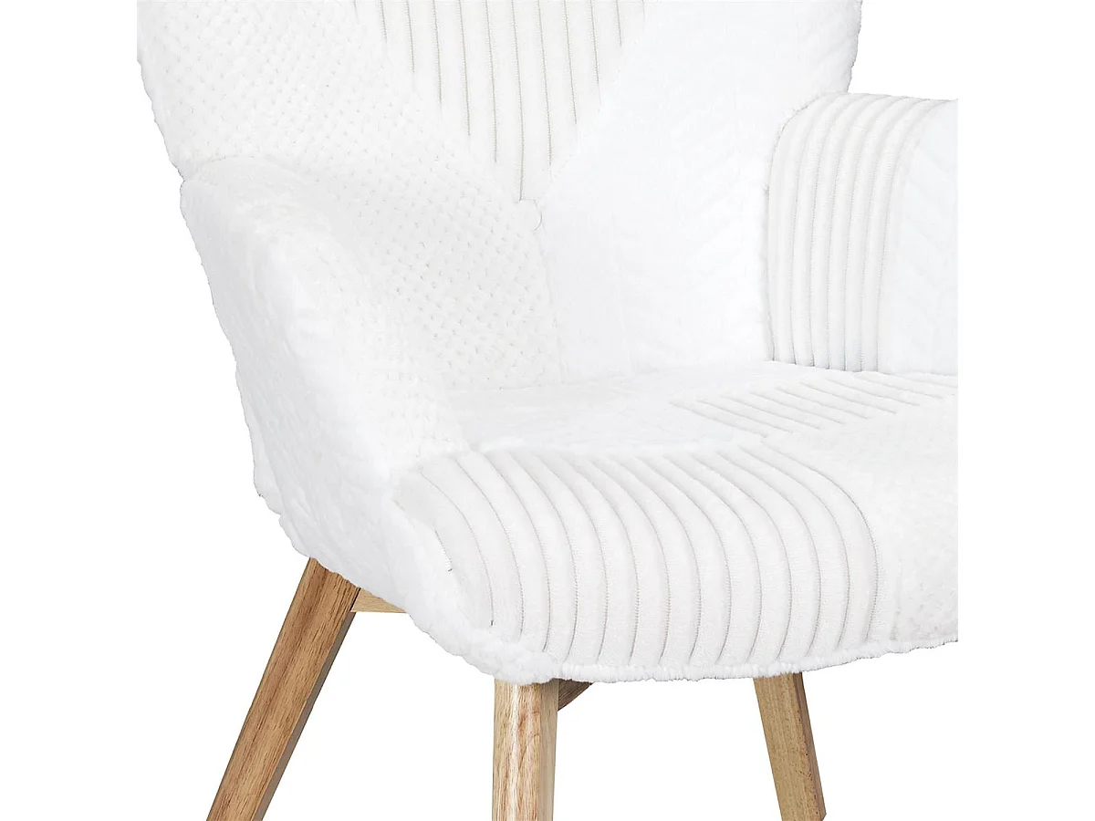 ROHAN - Fauteuil Imitation Laine Motif Patchwork Blanc