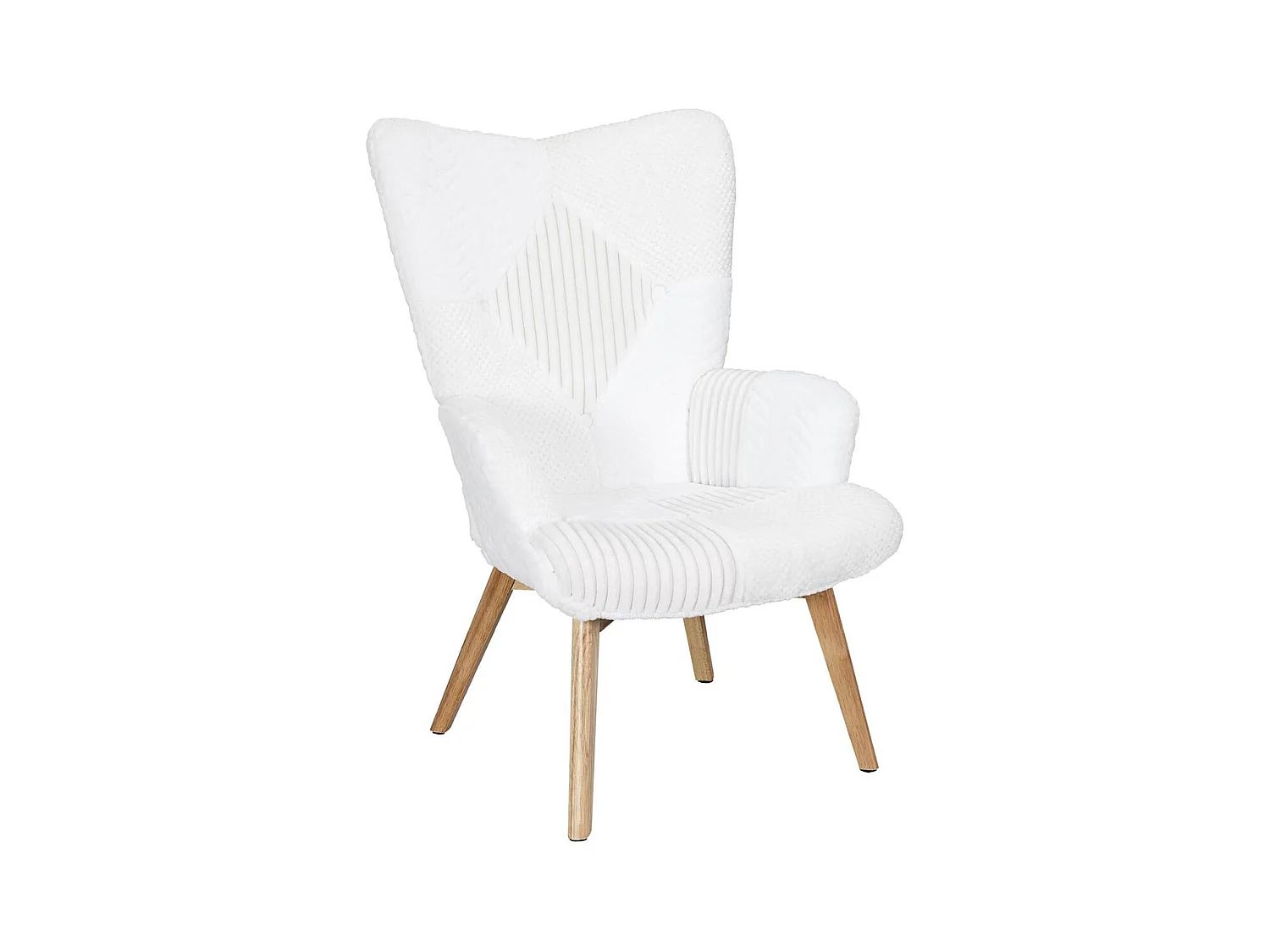 ROHAN - Fauteuil Imitation Laine Motif Patchwork Blanc