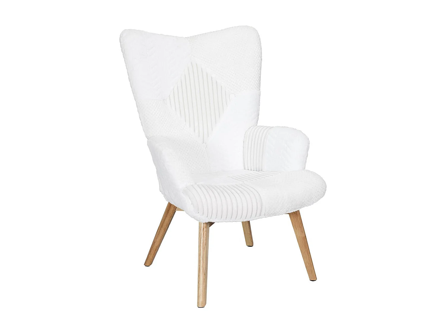 ROHAN - Fauteuil Imitation Laine Motif Patchwork Blanc