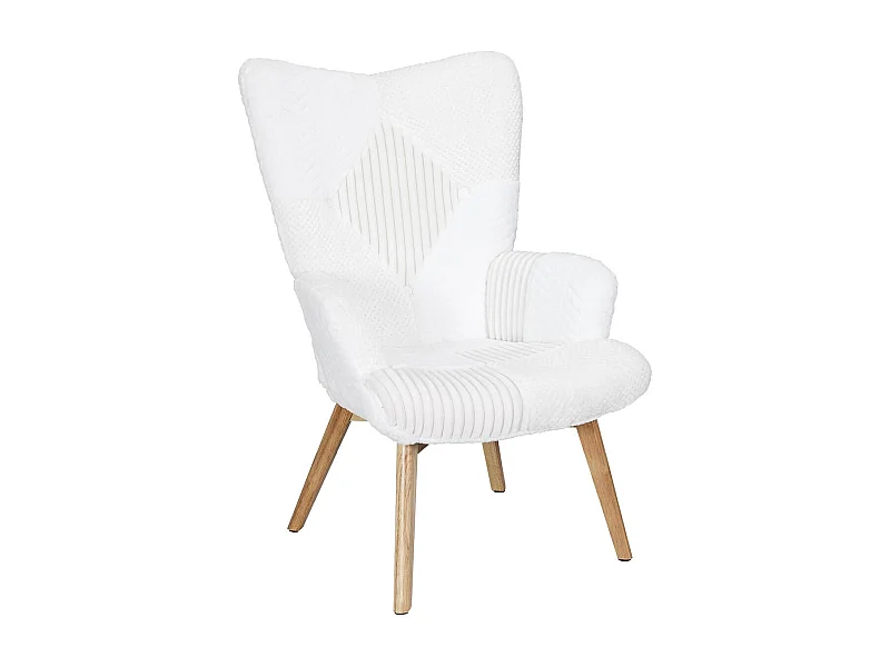 ROHAN - Fauteuil Imitation Laine Motif Patchwork Blanc