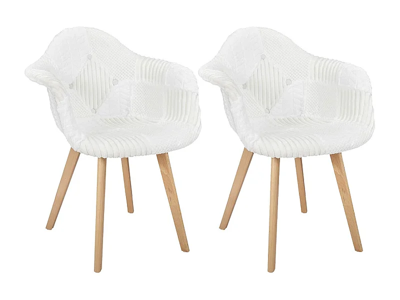 ROHAN - Lot de 2 Fauteuils Imitation Laine Motif Patchwork Blanc