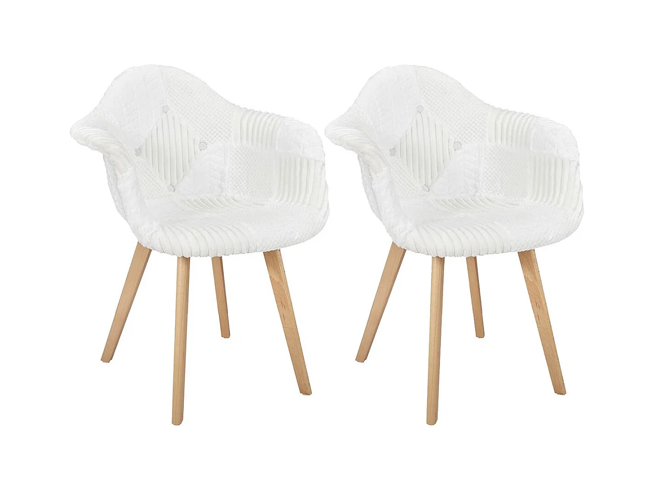 ROHAN - Lot de 2 Fauteuils Imitation Laine Motif Patchwork Blanc